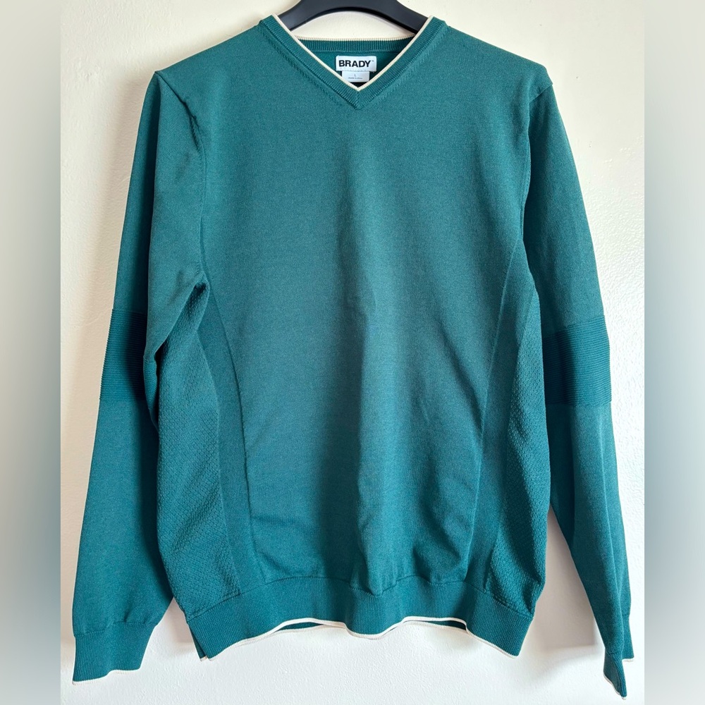 BRADY Engineered Knit V Sweater- Green, men’s LARGE
